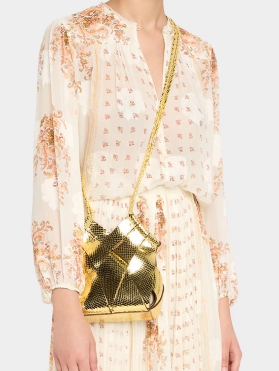 Ulla Johnson Handbags - NWT Ulla Johnson Charlotte Metallic Snake-Print Woven Crossbody Bag Gold $890